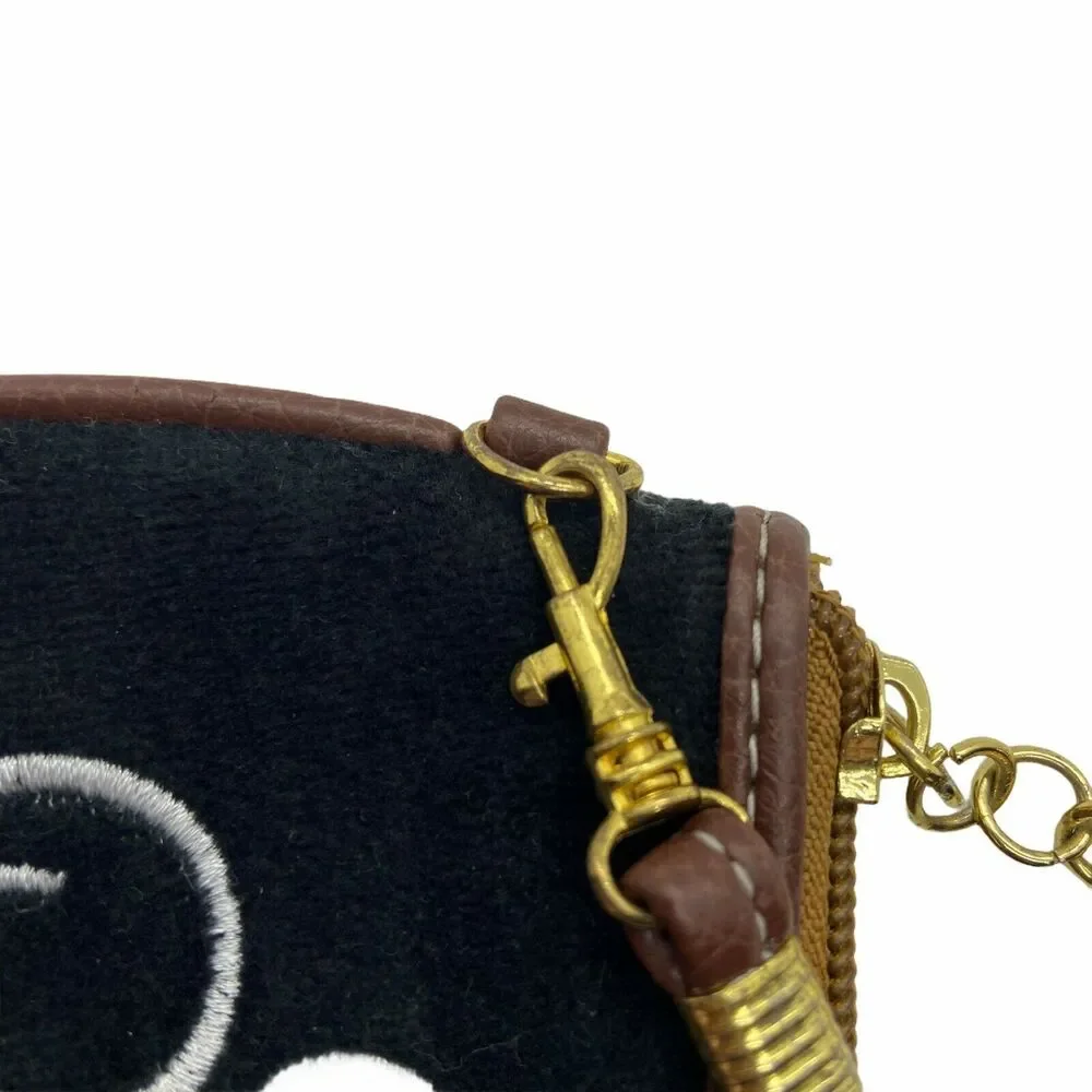 Juicy Couture Wristlet Black Brown Velour Retro y2k Embroidered Rose Pink